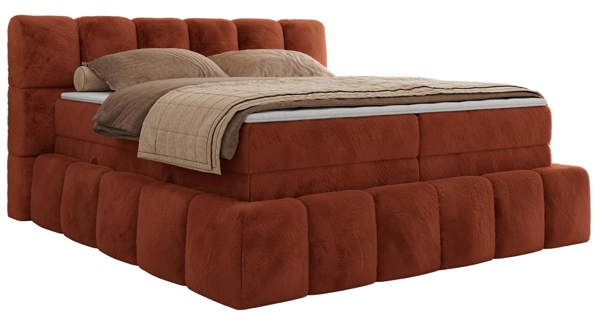 BOXSPRINGBETT NIRA KING 180/200 Orange Plüsch - H3 - Orange, Holz/Textil (180/200cm) - MKS