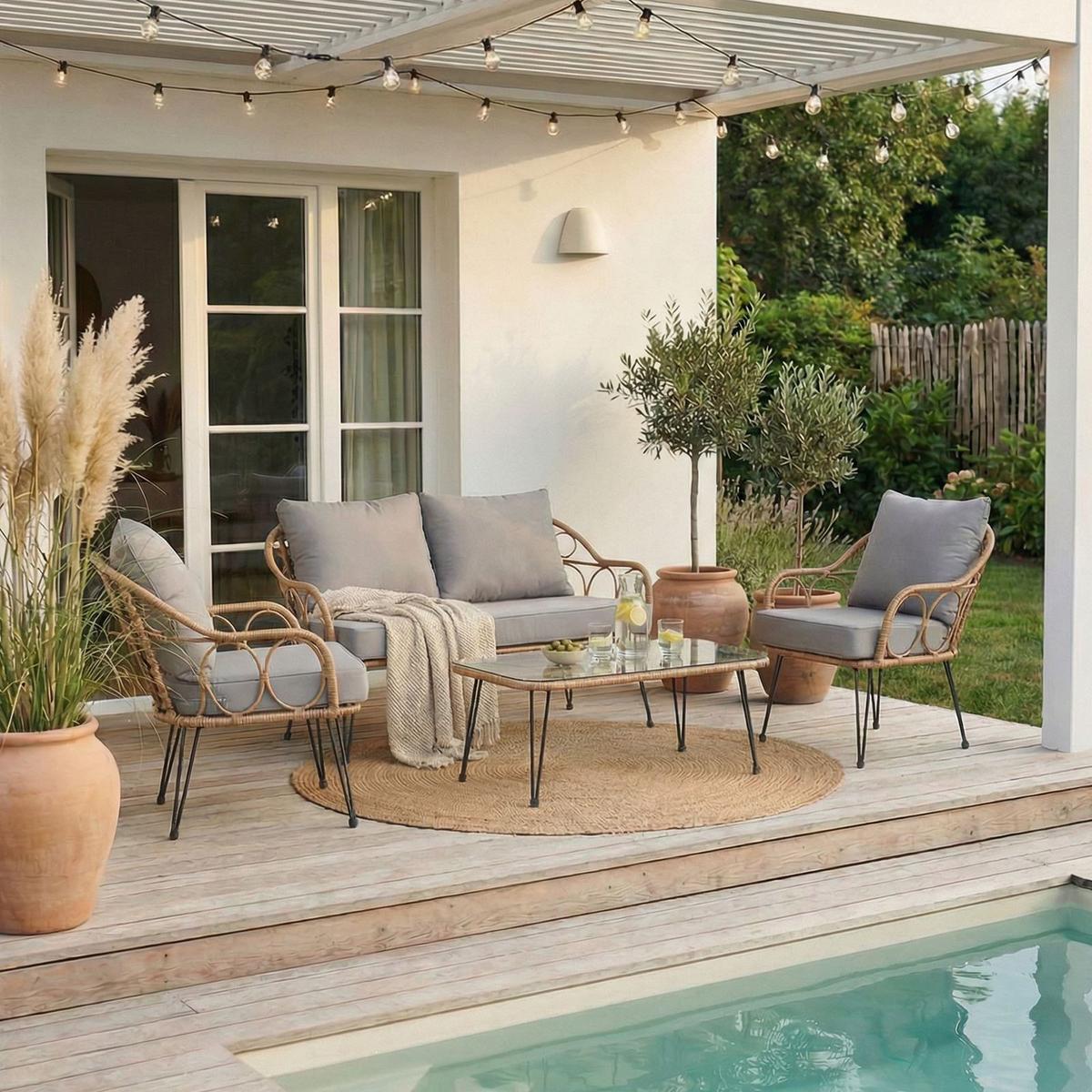 GARTENMÖBELSET CAIRO 4er Set braun - Braun/Grau, Textil - IDIMEX