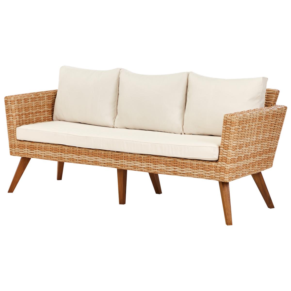 LOUNGE-SET 5-sitzer PE Rattan Cremeweiß Vittoria - Hellbraun/Beige, Kunststoff - Beliani