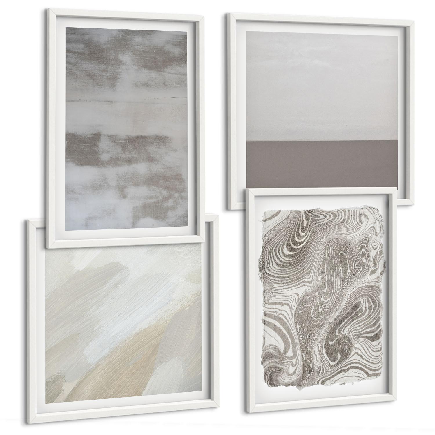 BILDER SET 4er Set - 50x50 cm & 40x60 cm Weißer Rahmen - Industriedesignstrukturen - Weiß, Kunststoff (50/50cm) - TULUP