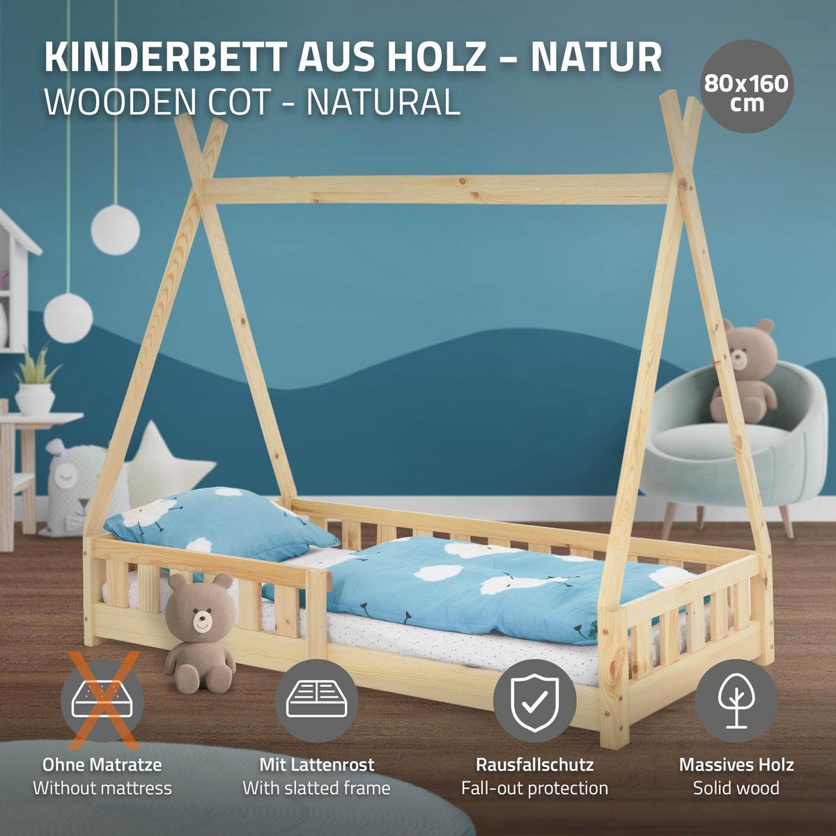 KINDERBETT Tipi 80x160 cm Natur - Naturfarben, Holz (80/160cm) - ML-DESIGN