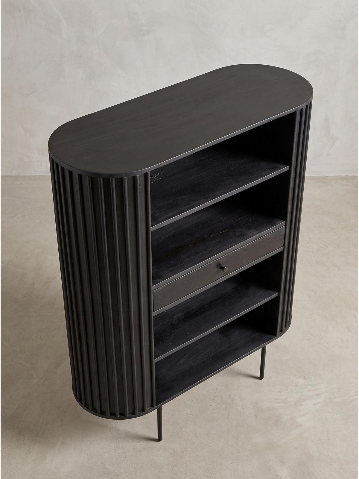 BÜCHERREGAL MELA, Mango Massivholz, mit Stauraum, Schwarz, 105 x 40 x 122 cm - Schwarz, Holz/Metall (105/122/40cm) - KADIMA DESIGN