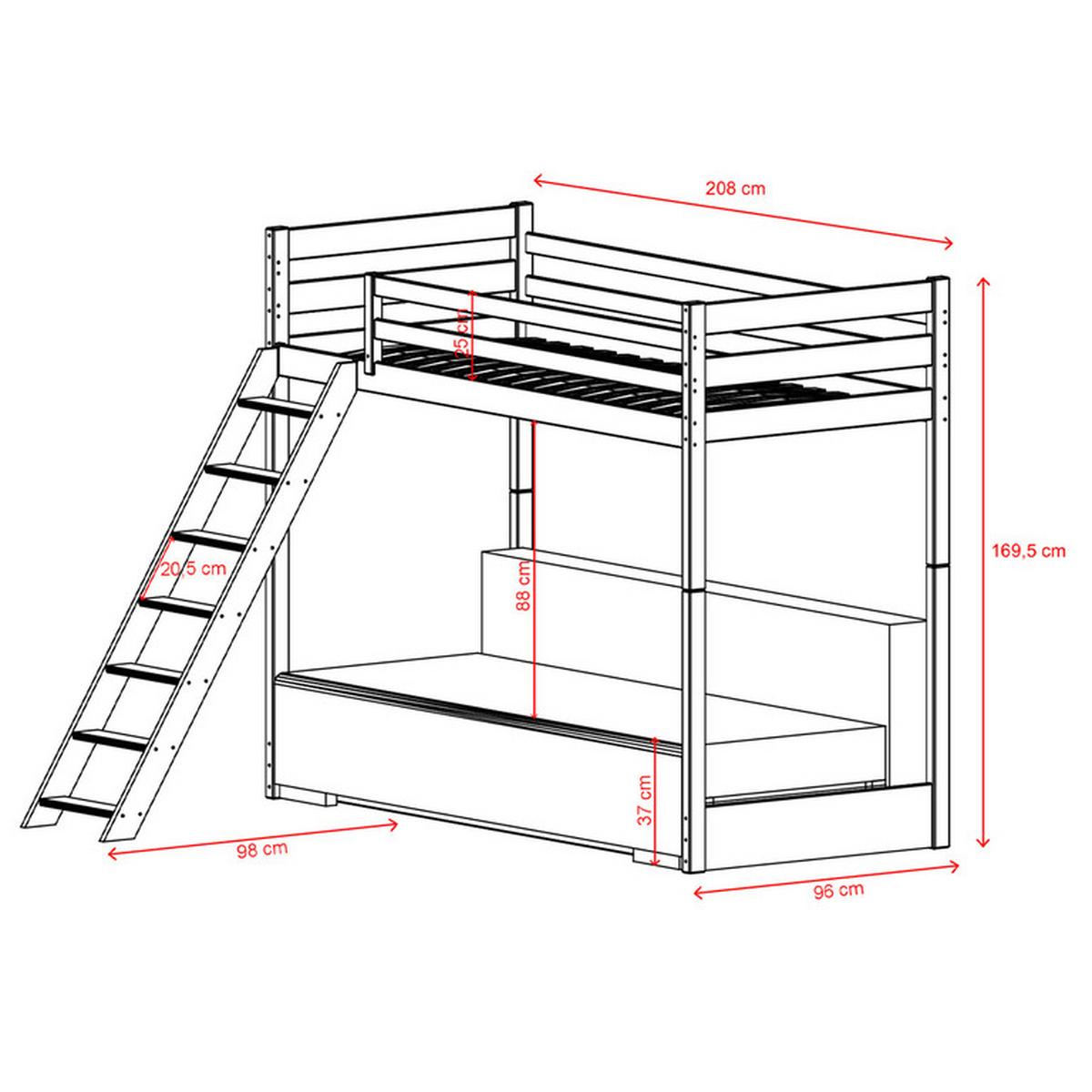 BETT 90/200 Orlane Holz und Grau - Grau, Holz (90/200cm) - Petits-meubles