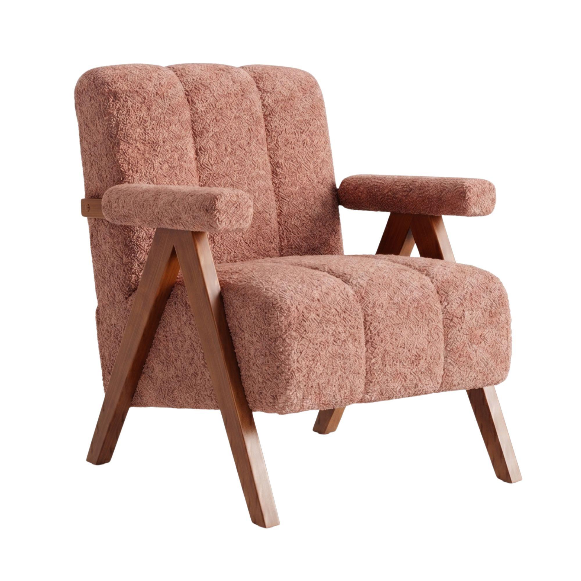 SESSEL aus bouclé und eichenholz, moderner akzentstuhl - Rostfarben, Holz (77/77/68.5cm) - Urban Meuble