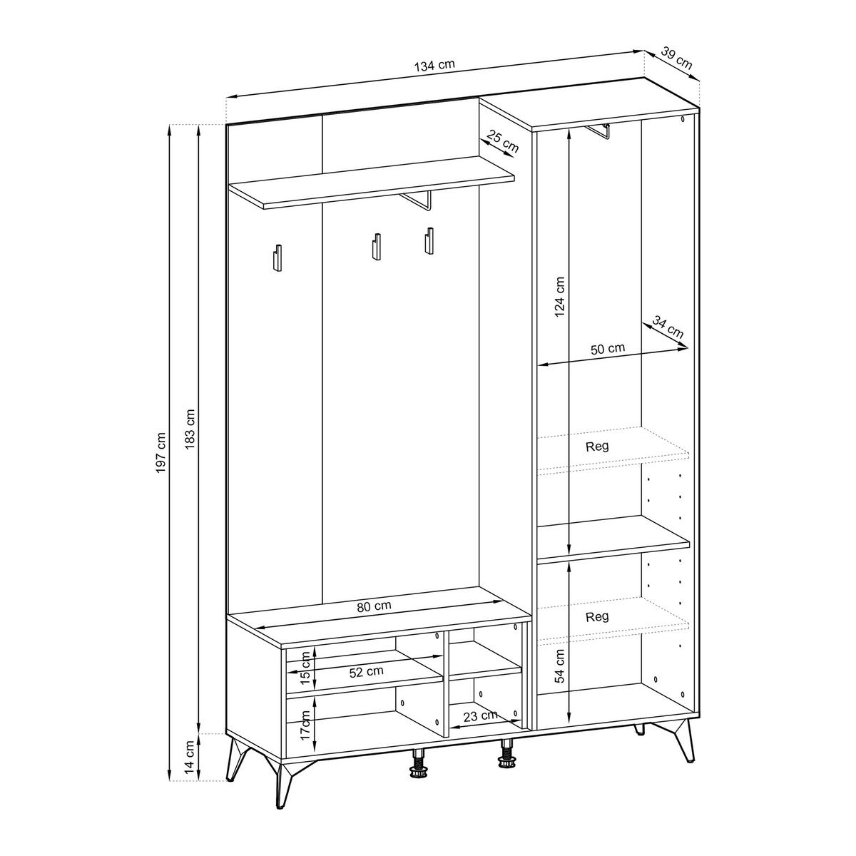 GARDEROBENSCHRANK DIAMANTE 134/197/34 cm Modern Garderobe-Set Schwarz - Goldfarben/Schwarz, Holzwerkstoff (134/197/34cm) - MASSENO