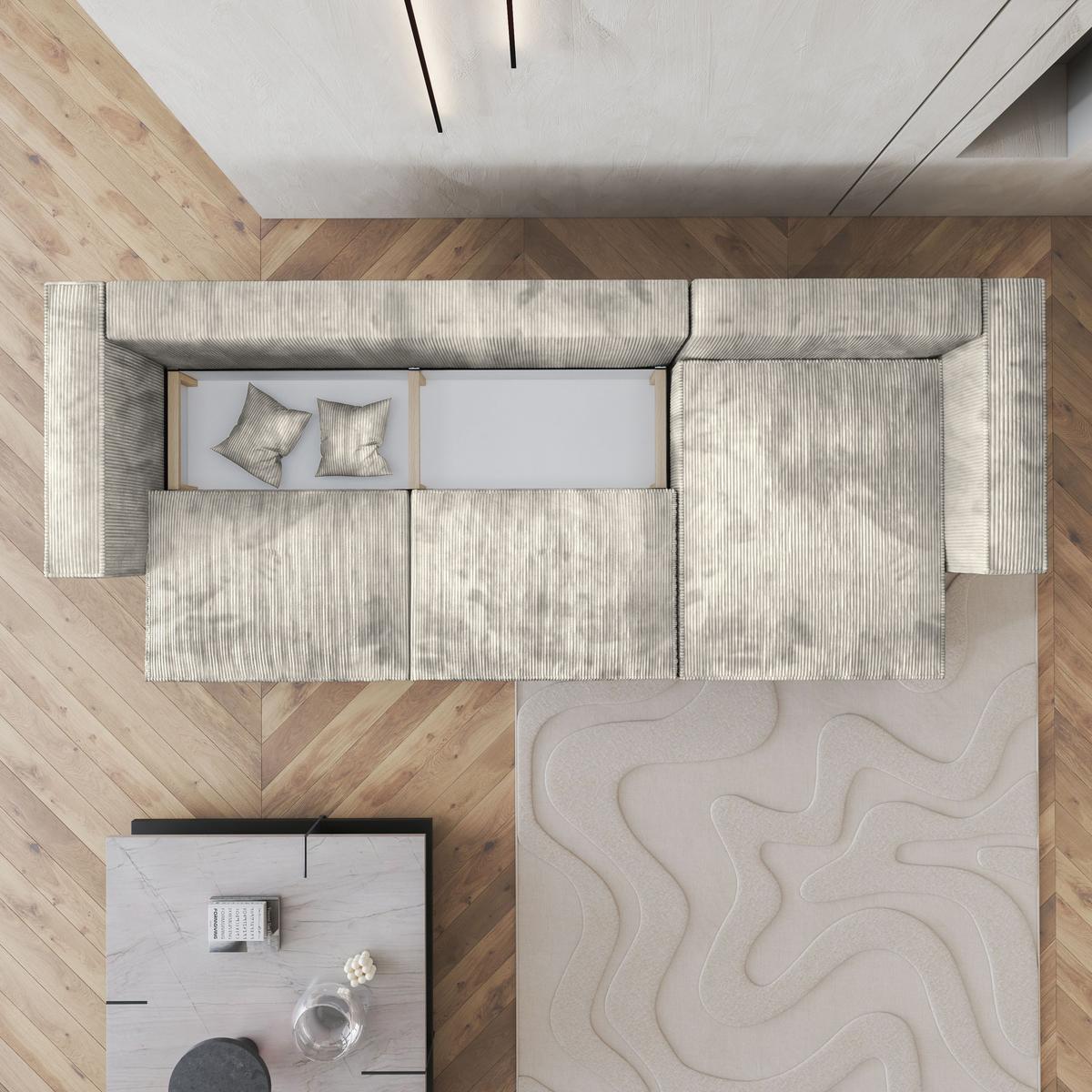 ECKSOFA TOLMO P Creme Kordstoff mit Schlaffunktion - Creme/Grau, Holz/Kunststoff (347/148cm) - MASSENO