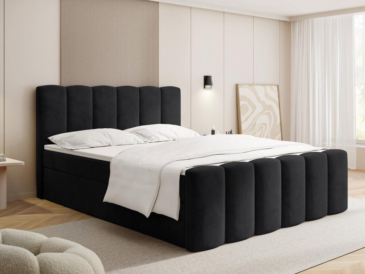 BOXBETT Serenity mit Bettkasten, Samt Schwarz 200x200 cm – inkl. H4 Taschenfederkern Matratze & Foam Topper - Schwarz Hochglanz/Schwarz, Holz/Holzwerkstoff (200/200cm) - WFL GROUP