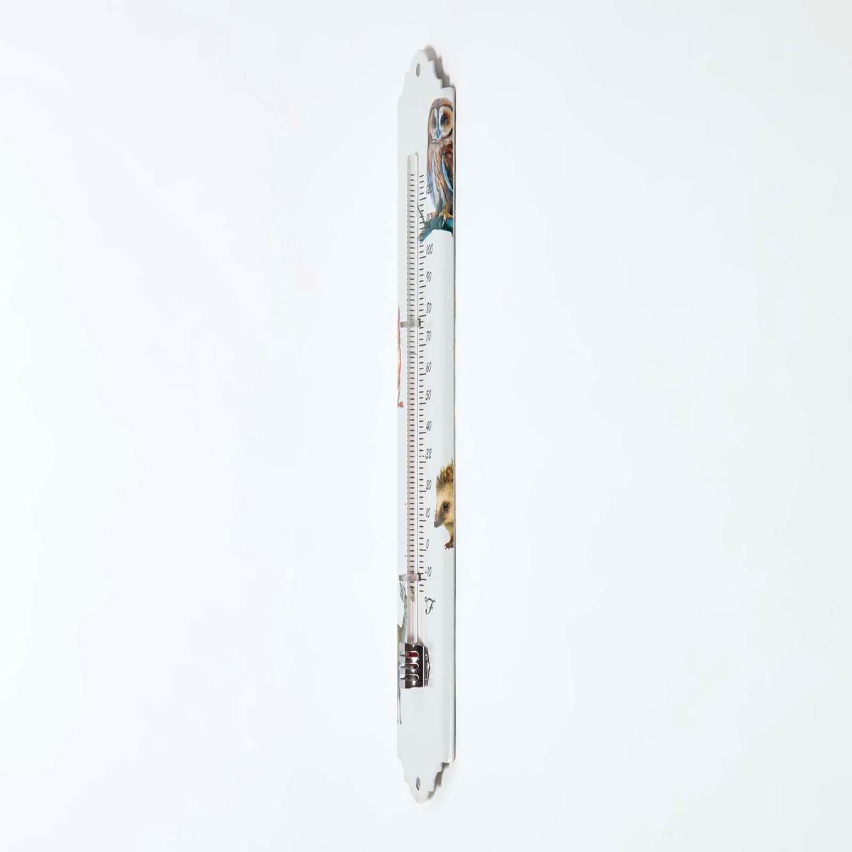 INNEN- & Außenthermometer weiß mit Waldtier-Motiv - Hellbraun/Multicolor, Metall (6.3/29.5/29.5cm) - Homescapes