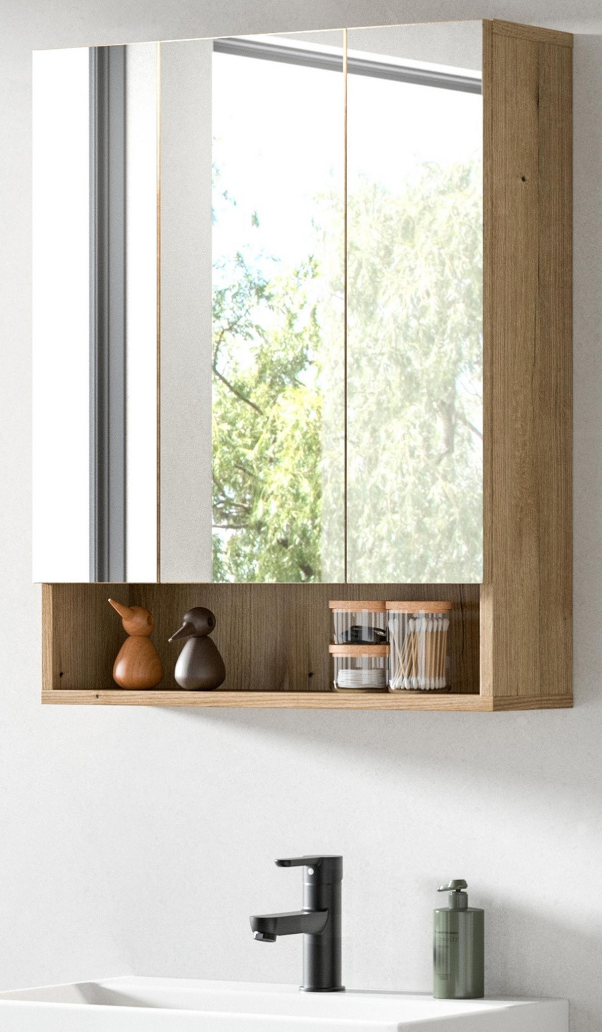 SPIEGELSCHRANK Eiche Evoke 3-türig 60 cm, Badezimmer Schrank mit 10 Fächern - Eichefarben, Glas/Holzwerkstoff (60/74/18cm) - Inn.Furn