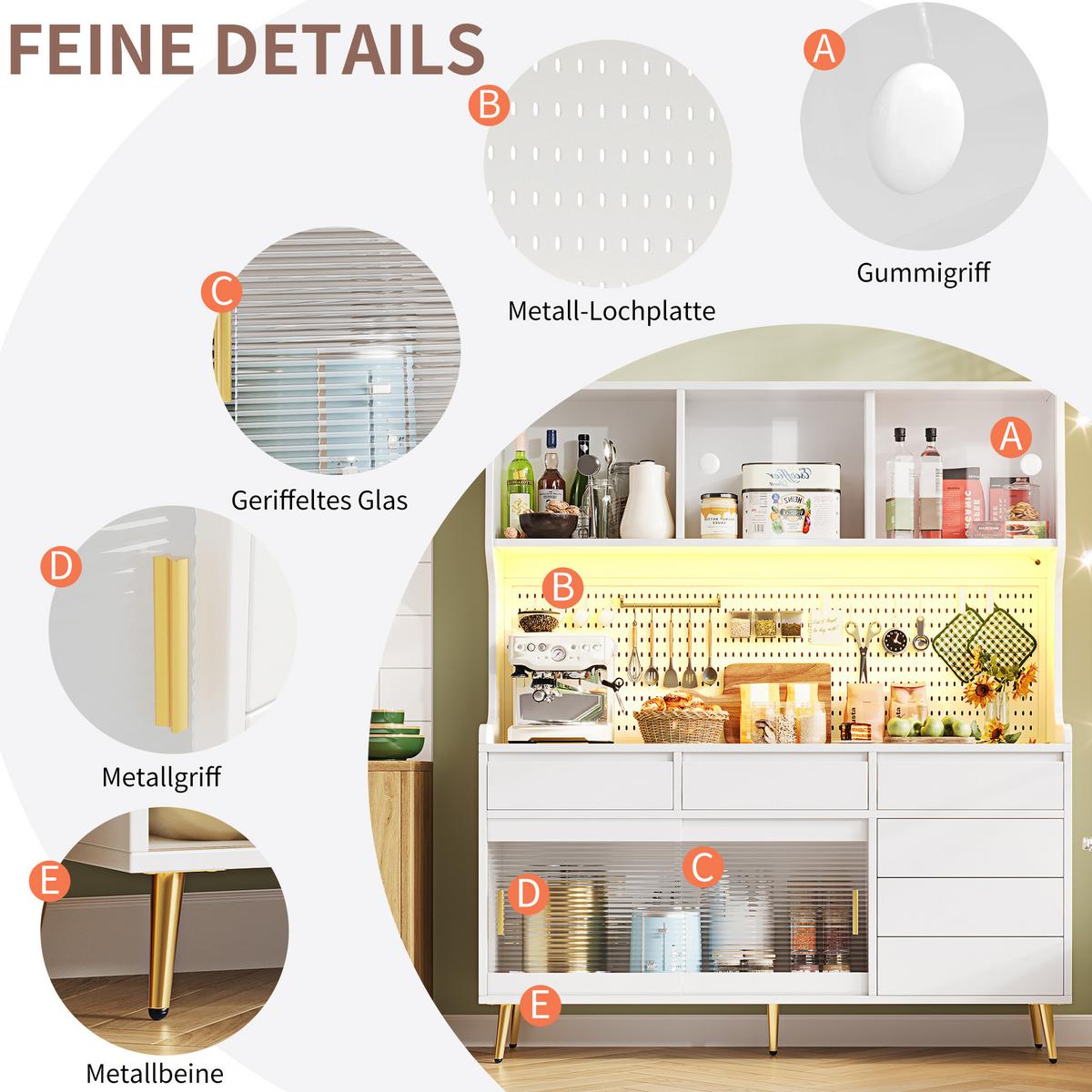 KÜCHENSCHRANK 171 cm mit Smart-LED, Glasfront & Lochwand - Weiß, Holzwerkstoff (145/171/39cm) - Urban Meuble