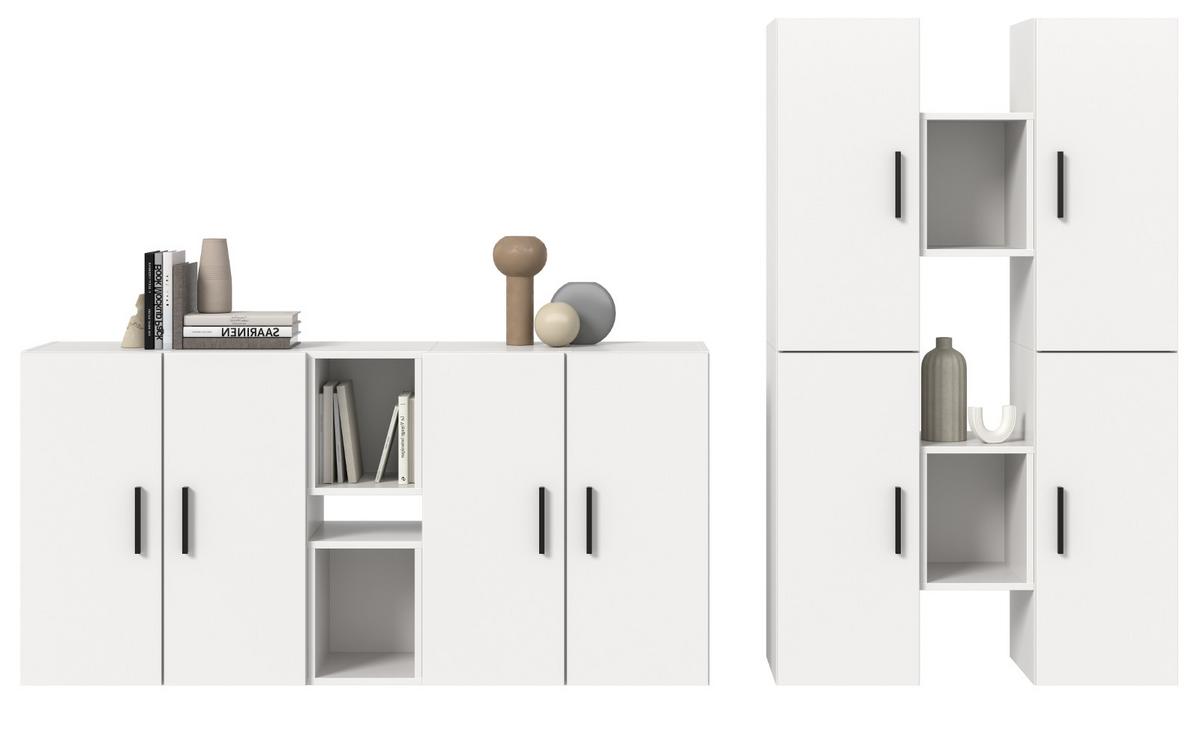 WOHNWAND weiß 259 x 184 cm, Wohnkombination hängend / stehend - Schwarz/Weiß, Holzwerkstoff/Kunststoff (259/151/34cm) - Inn.Furn