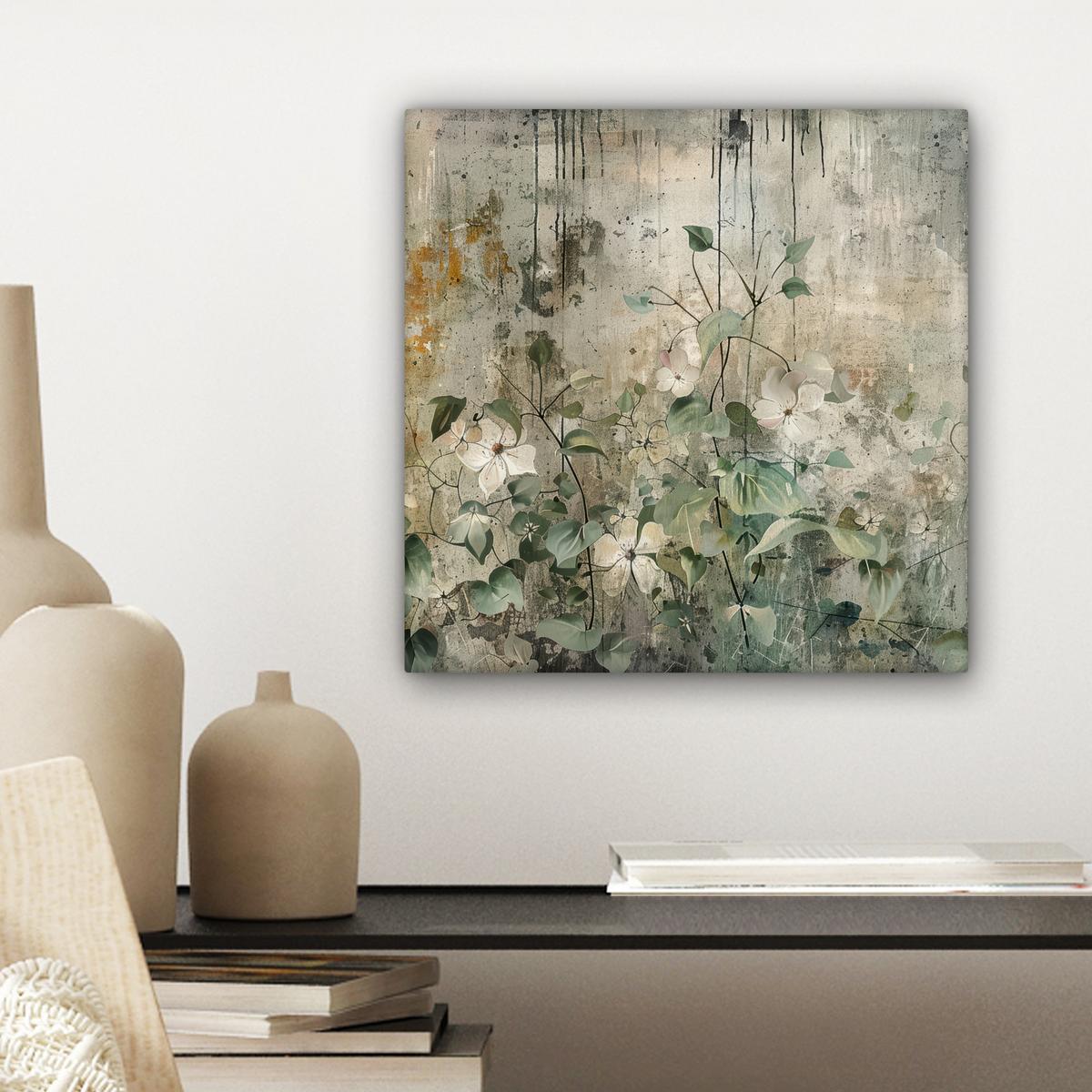 LEINWANDBILD Blumen - Blätter - Abstrakt - Modern Deko Wohnzimmer 20x20 cm - Grau, Textil (20/20cm) - MuchoWow