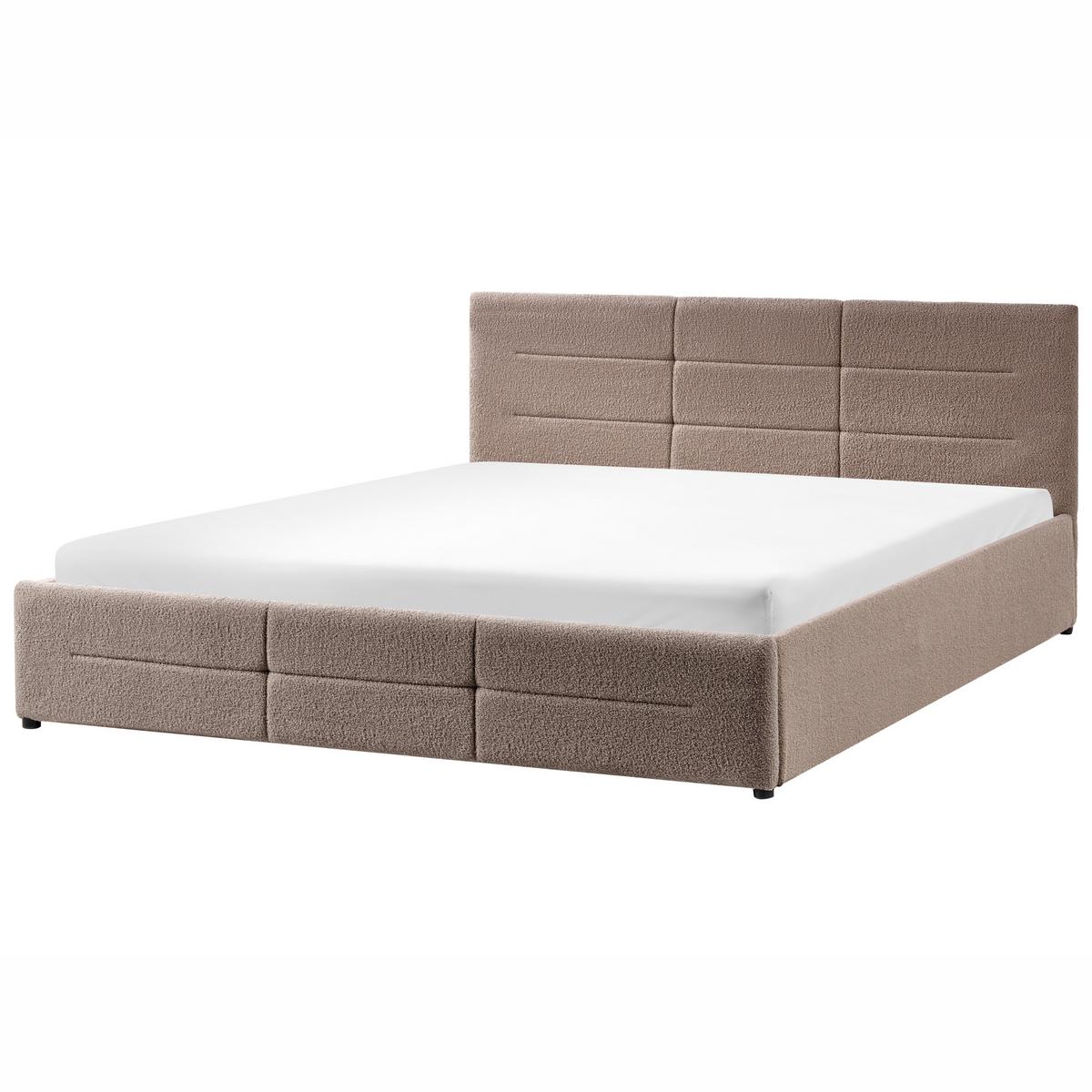 BETT mit Stauraum 180/200 cm Bouclé Taupe Massognes - Taupe, Textil (180/200cm) - Beliani