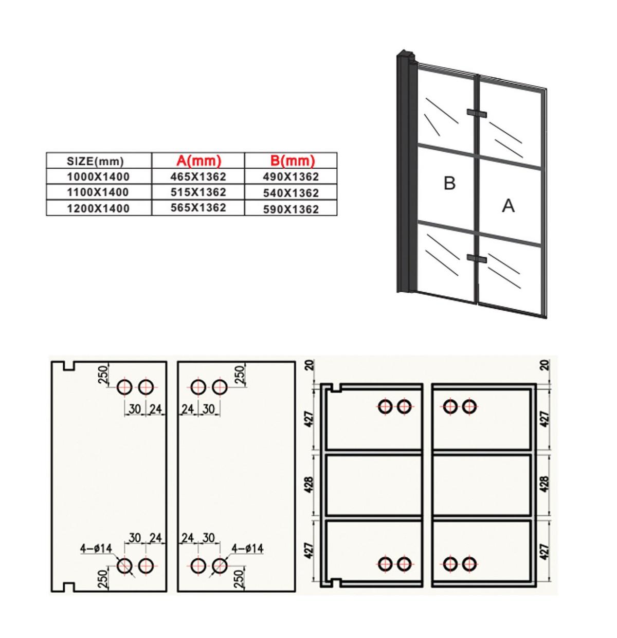 BADEWANNE Berkan 2 Teile cm Schwarz - 100 x 140 cm - Schwarz, Glas (100/140cm) - Badplaats