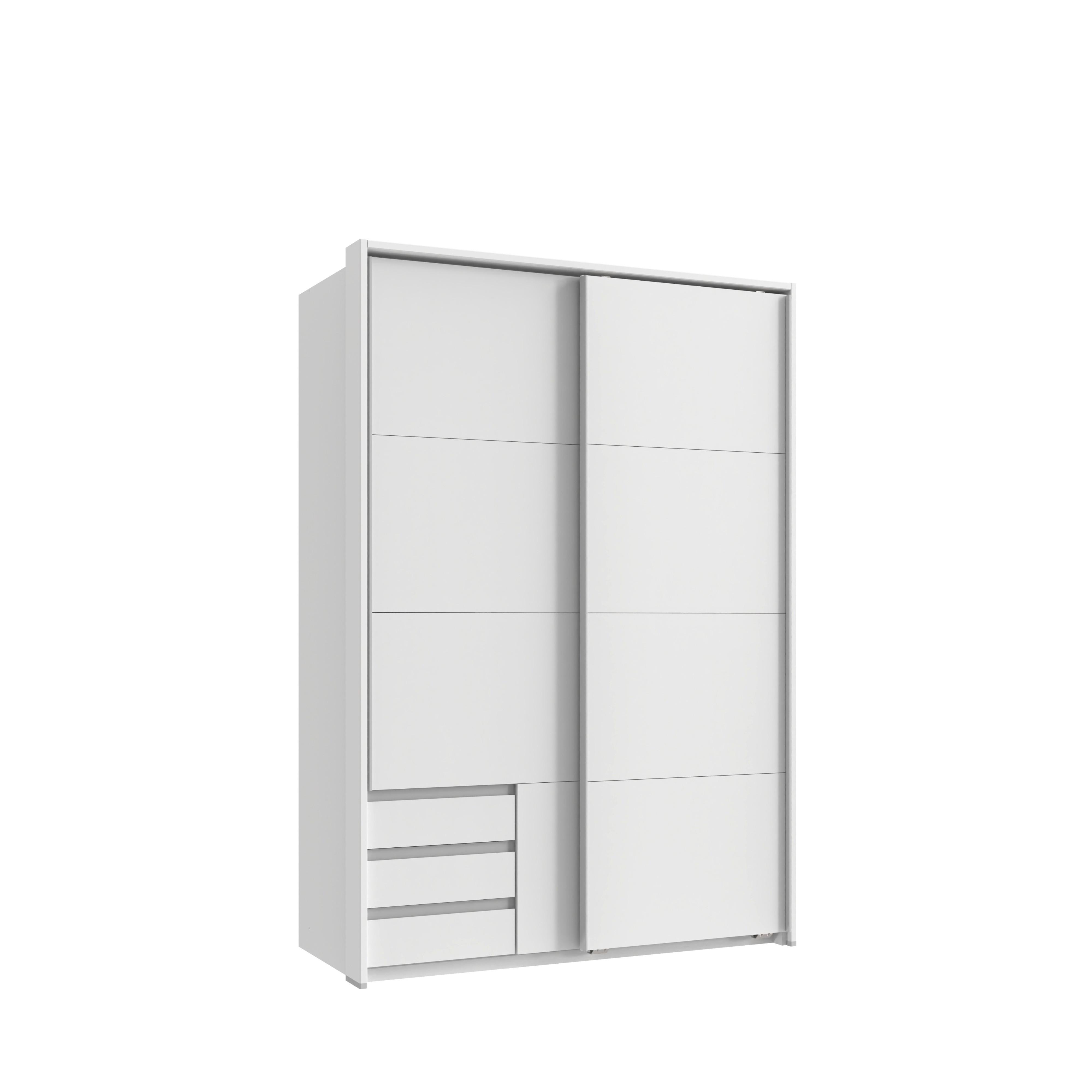 SCHWEBETÜRENSCHRANK 2-türig B138/H200/T65 cm, Passepartout-Kleiderschrank in Weiß mit sichtbaren Schubkästen / 22667 - Alufarben/Weiß, Holz/Holzwerkstoff (138/200/65cm) - luma-home