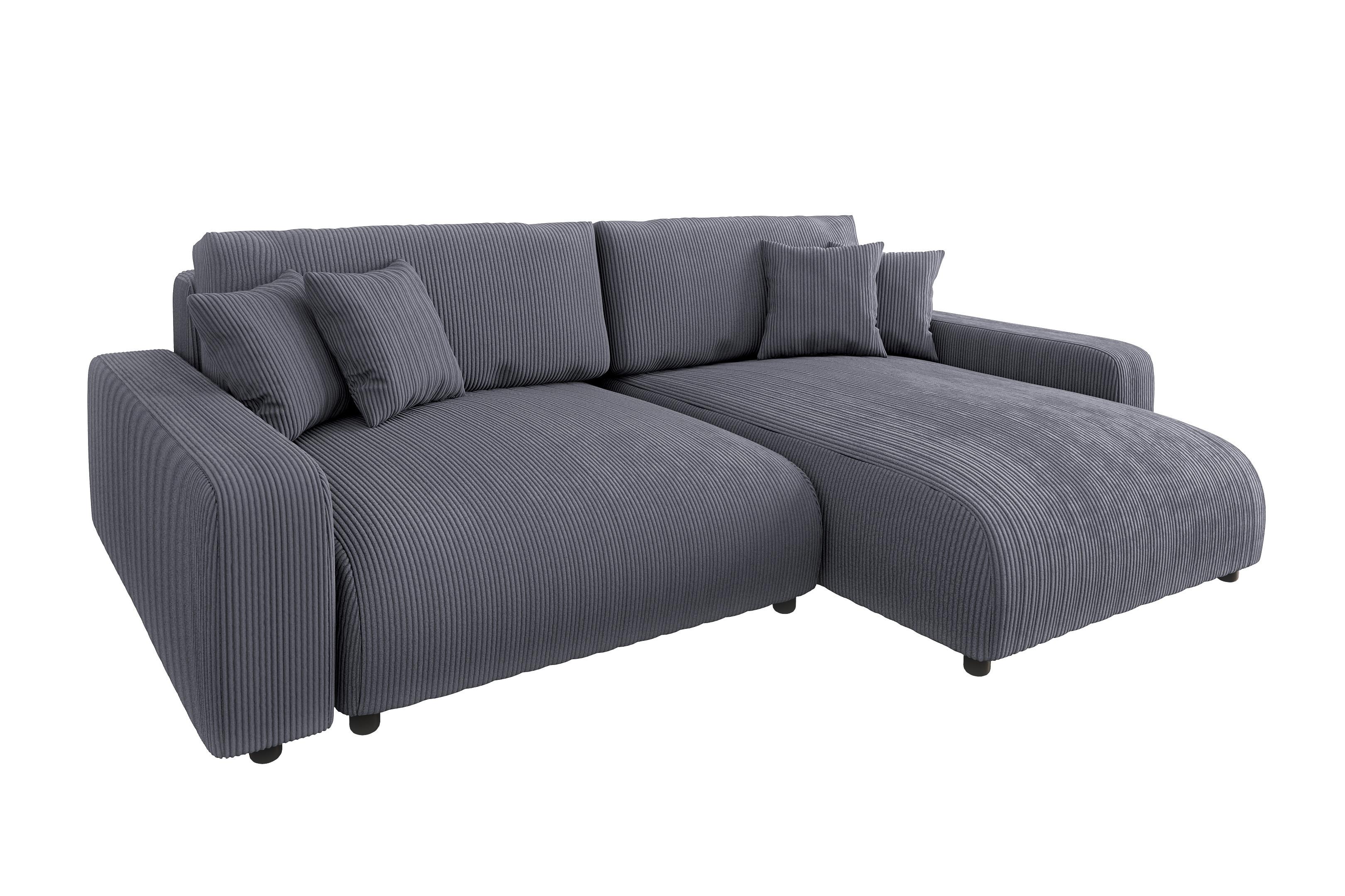 ECKSOFA Emma Grau Cord - Ottomane rechts - Grau, Textil (234/170cm) - S-Style