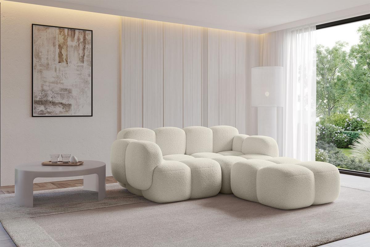 ECKSOFA modulares Sofa Rechts Miko-L1 214x205x75 Beige Bouclé - Sandfarben/Schwarz, Holzwerkstoff/Kunststoff (214/205cm) - ALTDECOR
