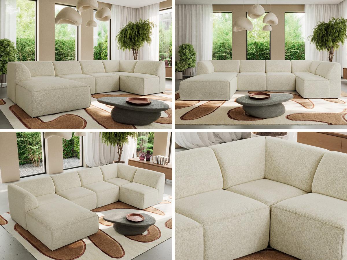 WOHNLANDSCHAFT MODARO U 5M - Creme Struktur - Links - Creme/Schwarz, Textil (180/78/345cm) - MKS