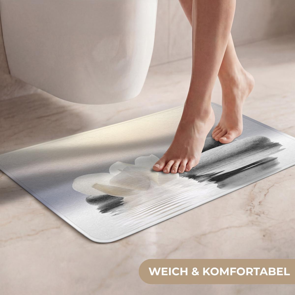 WC-VORLEGER Steine - Lotus - Weiß - Wasser - Zen Toilettenvorleger 60x40 cm - Weiß, Textil (60/1cm) - OnlyWow