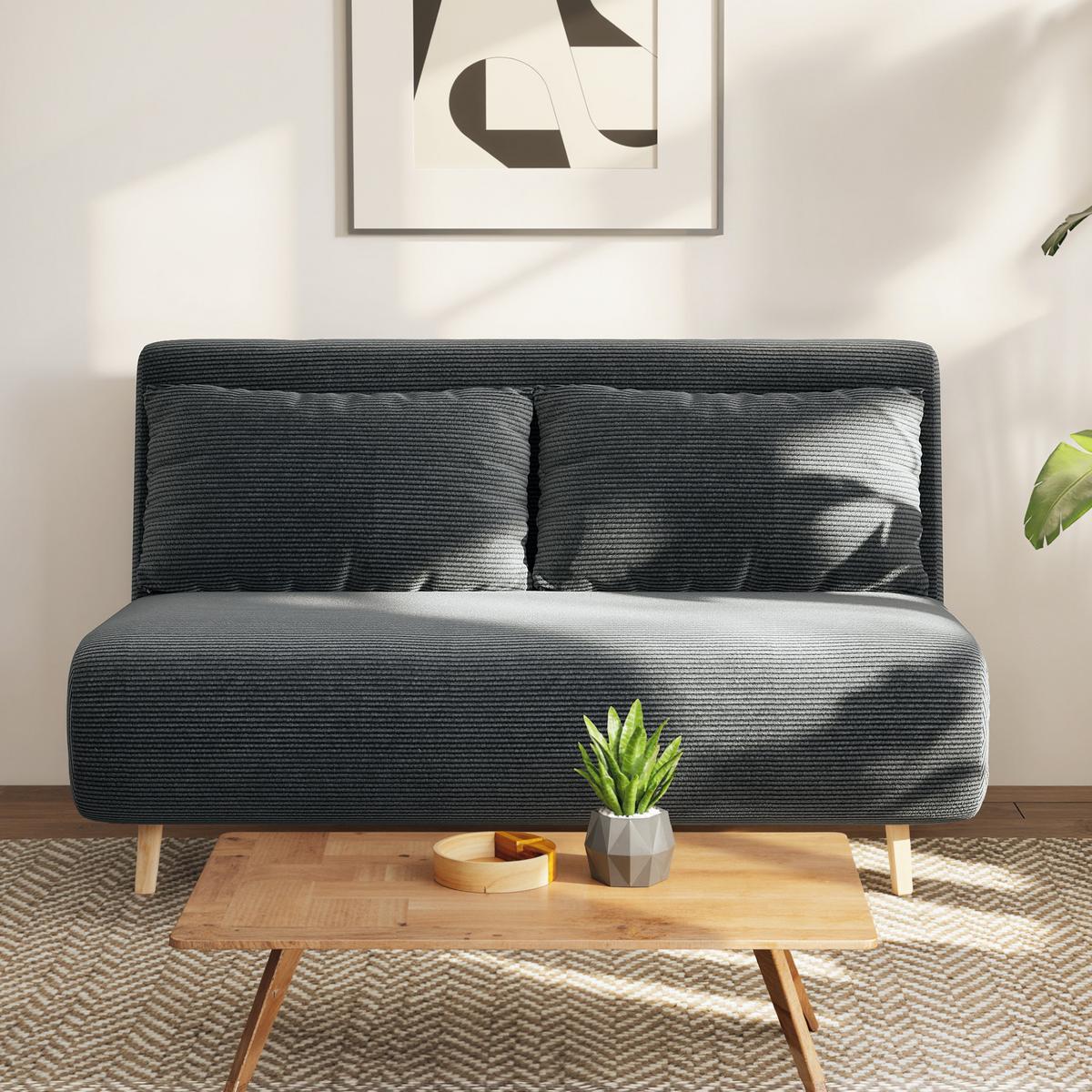 SCHLAFSOFA Polyester Buchenholz Dunkelgrau - Dunkelgrau/Buchefarben, Buchenholz/Textil (90/81/141cm) - HOMCOM