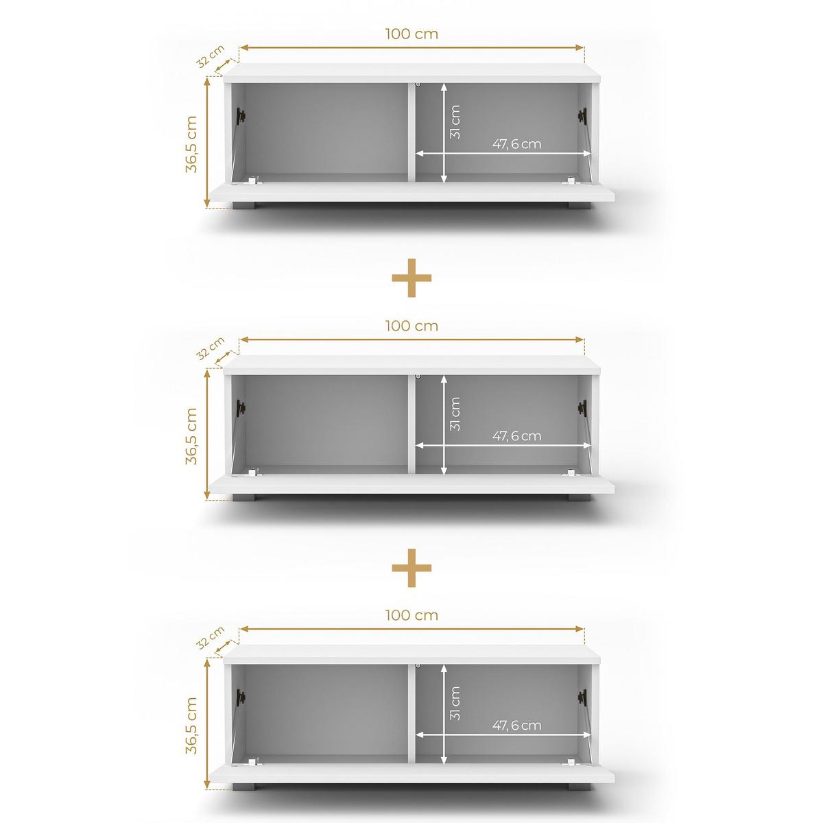 LOWBOARD Barvo 3x100 Eiche Wotan 300/36,5/32 cm – hängend oder stehend - Braun, Holzwerkstoff/Kunststoff (300/36.5/32cm) - AX Living