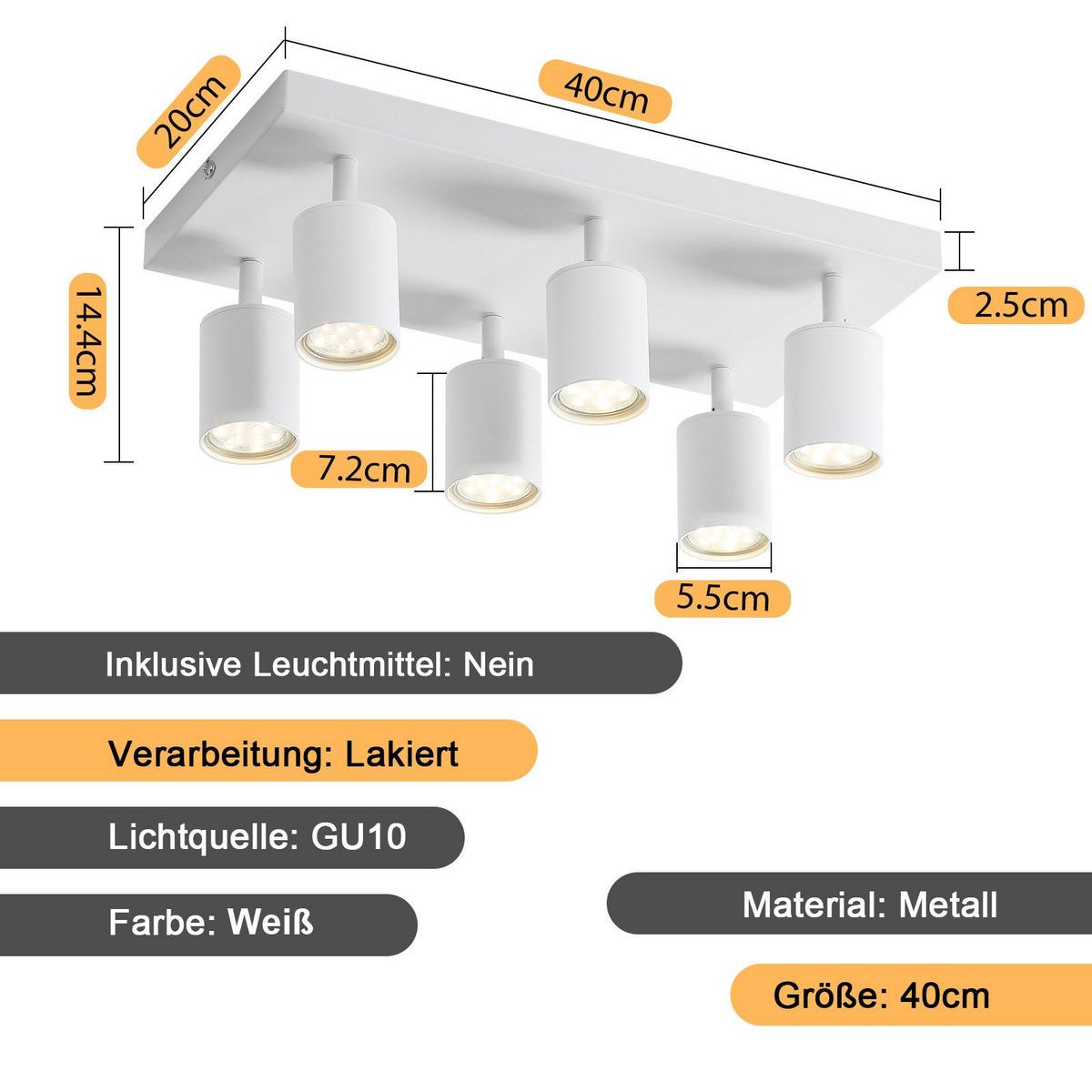 DECKENSTRAHLER Glühwin 40/20/14.4 cm - Weiß, Metall (40/20/14.4cm) - ZMH
