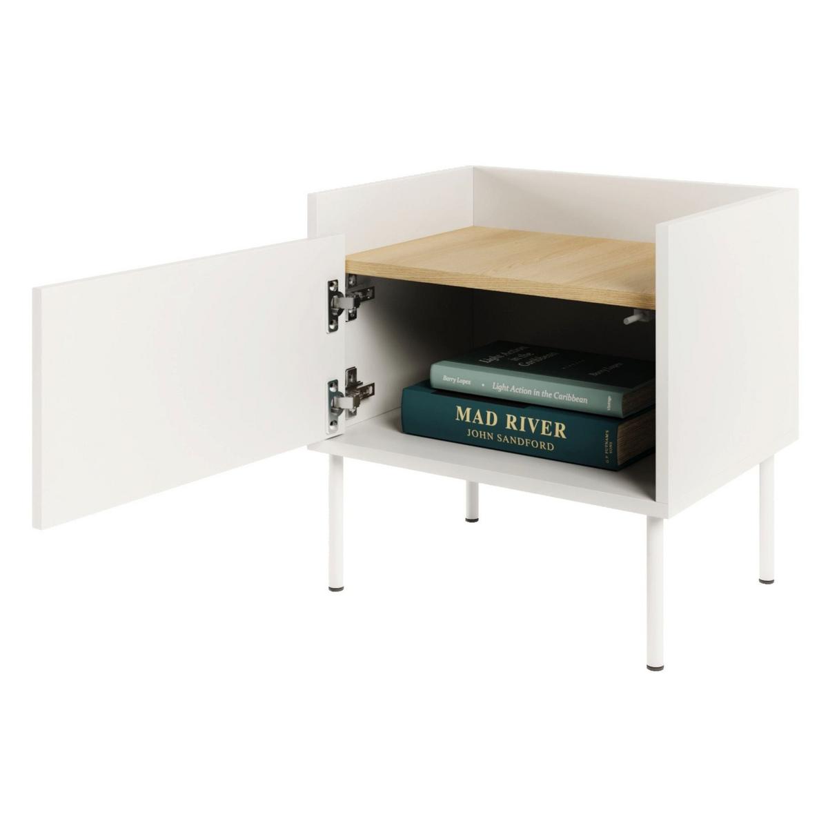NACHTTISCH Tovi Weiß / Holzoptik Eiche 50 cm - Weiß, Holzwerkstoff/Metall (48.2/48.5/36.4cm) - Selsey