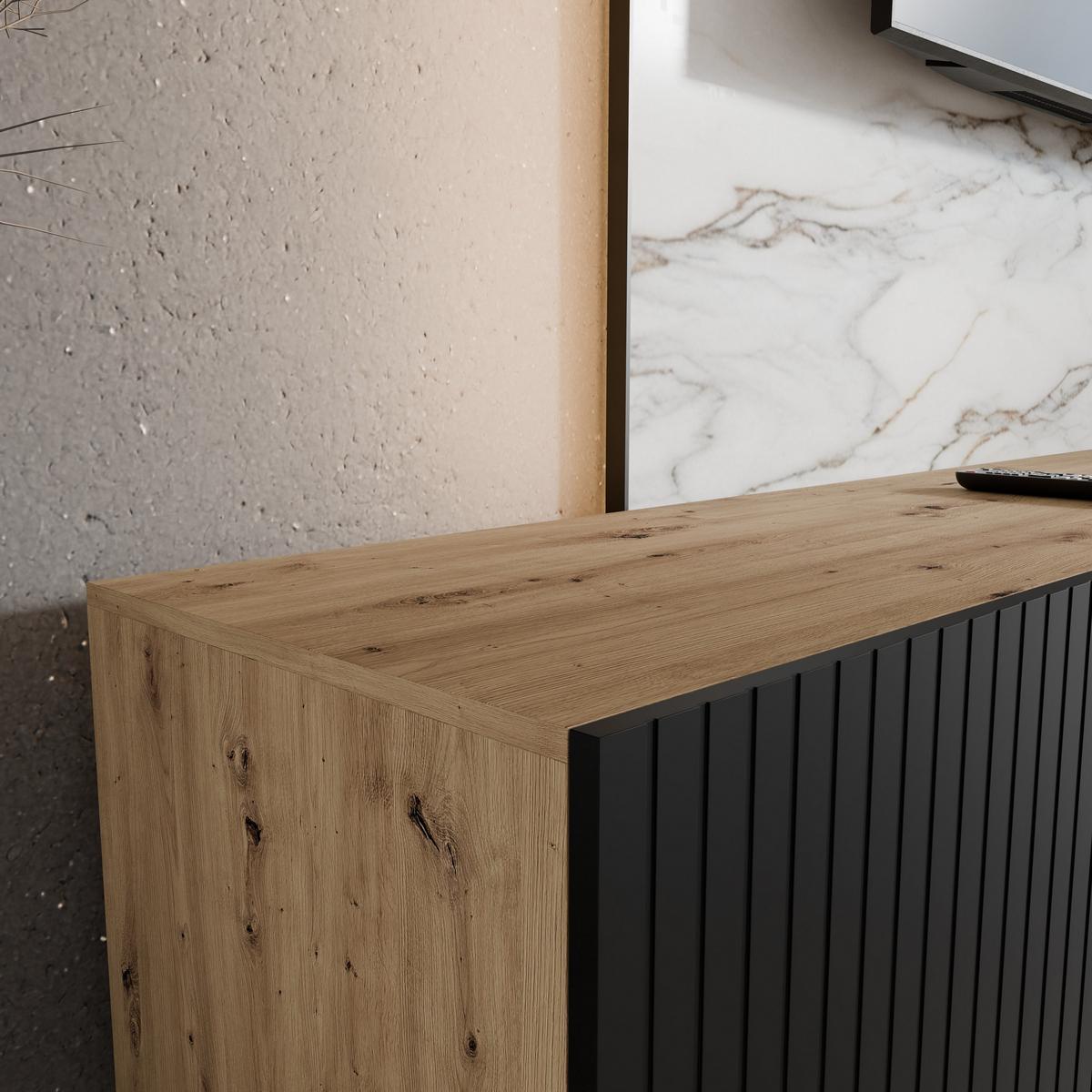 LOWBOARD LIVO 200/41/40 cm, Hängender TV-Schrank Eiche Artisan - Schwarz/Eiche Artisan, Holzwerkstoff (200/41/40cm) - MASSENO