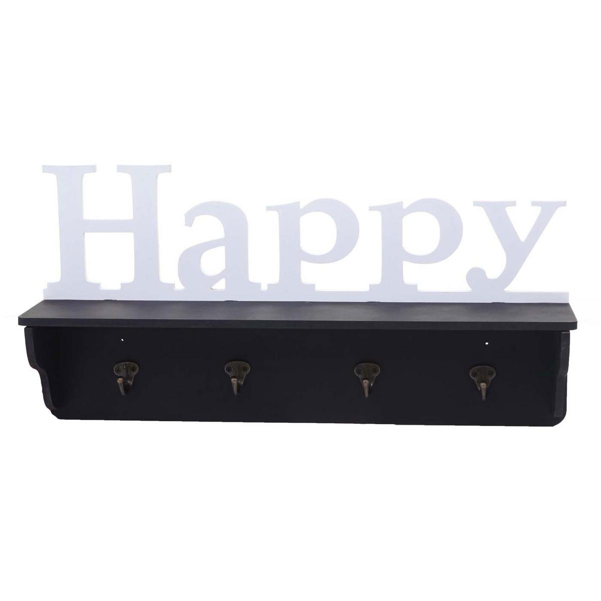 WANDGARDEROBE HAPPY 4 HAKEN Schwarz, Reinweiß - Schwarz/Weiß, Holz (60/30/13cm) - MCW