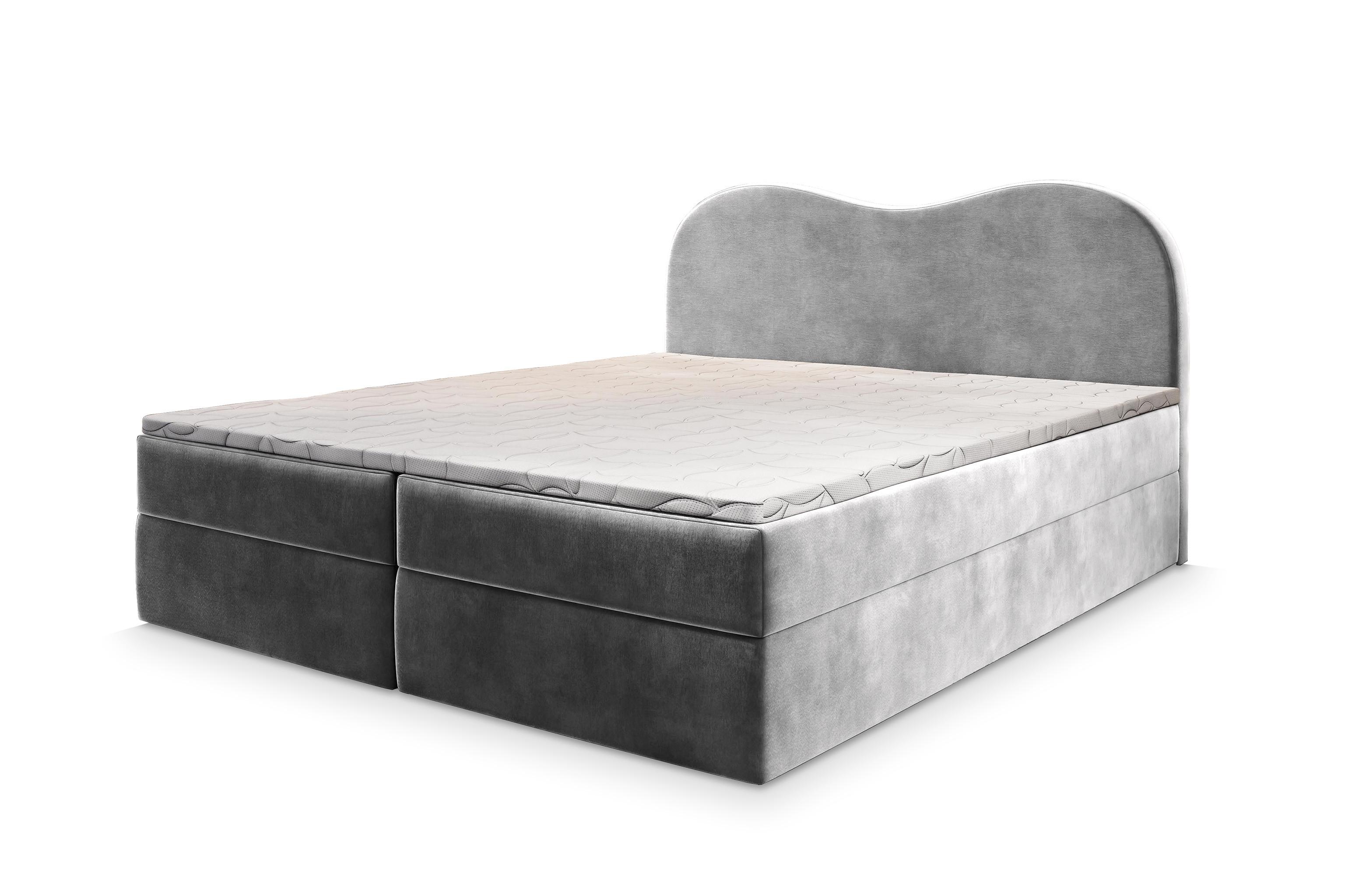 BOXBETT FLUVIA M 160x200 cm mit Matratze und Topper - Hellgrau - Hellgrau, Holz (160/200cm) - MASSENO