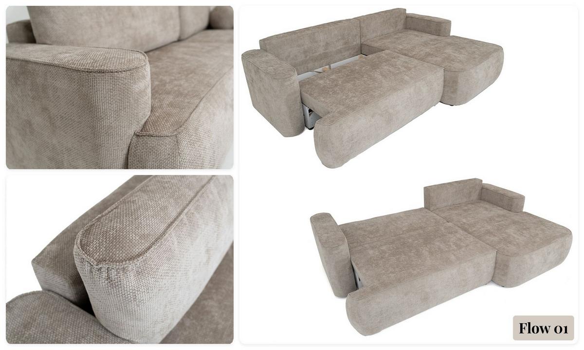 ECKSOFA Marion mit Schlaffunktion & Bettkasten in Chenille Creme, Rechts 267/154/83 cm - Creme/Schwarz, Kunststoff/Textil (267/154cm) - WFL GROUP