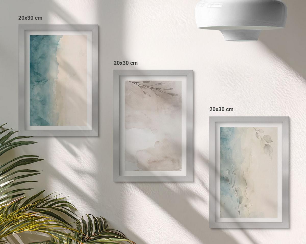 BILDER SET 3er Set - 20x30 cm Silberner Rahmen - Feine Aquarelltexturen - Silberfarben, Kunststoff (20/30cm) - TULUP