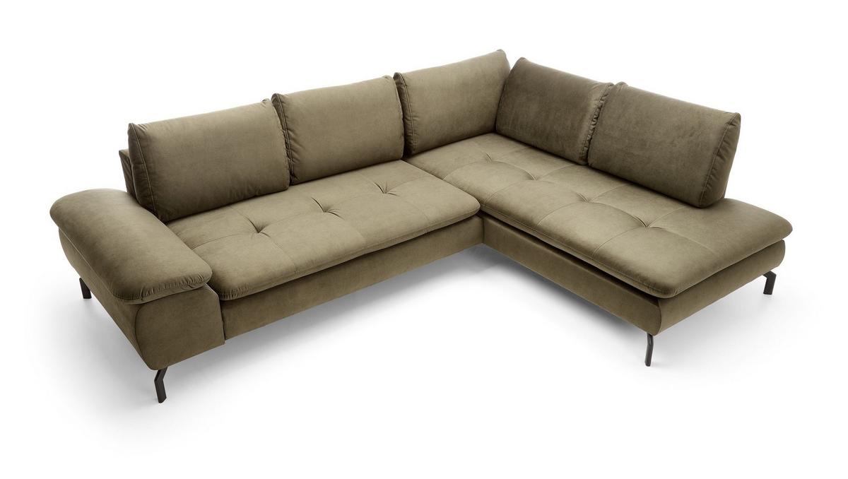 ECKSOFA VOLO Grün Plüsch-Stoff mit Schlaffunktion - Grün, Holz (271/206cm) - MASSENO