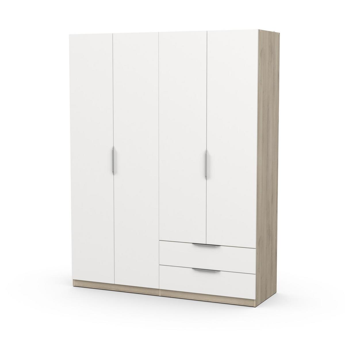 KLEIDERSCHRANK mit 4 Türen und 2 Schubladen Ghost - L157,3 cm - Weiß/Sonoma Eiche, Holzwerkstoff (51.1/203/204.5cm) - Demeyere