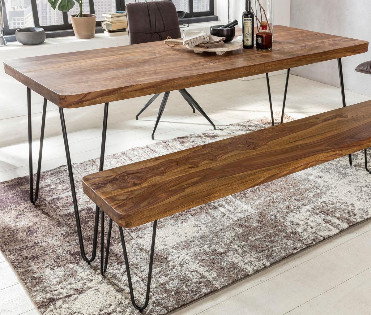 ESSTISCH Massivholz Metallbeine Rechteckig Landhausstil BAGLI, Dunkelbraun 80x120x76 cm - Schwarz/Braun, Holz/Metall (120/80/76cm) - KADIMA DESIGN