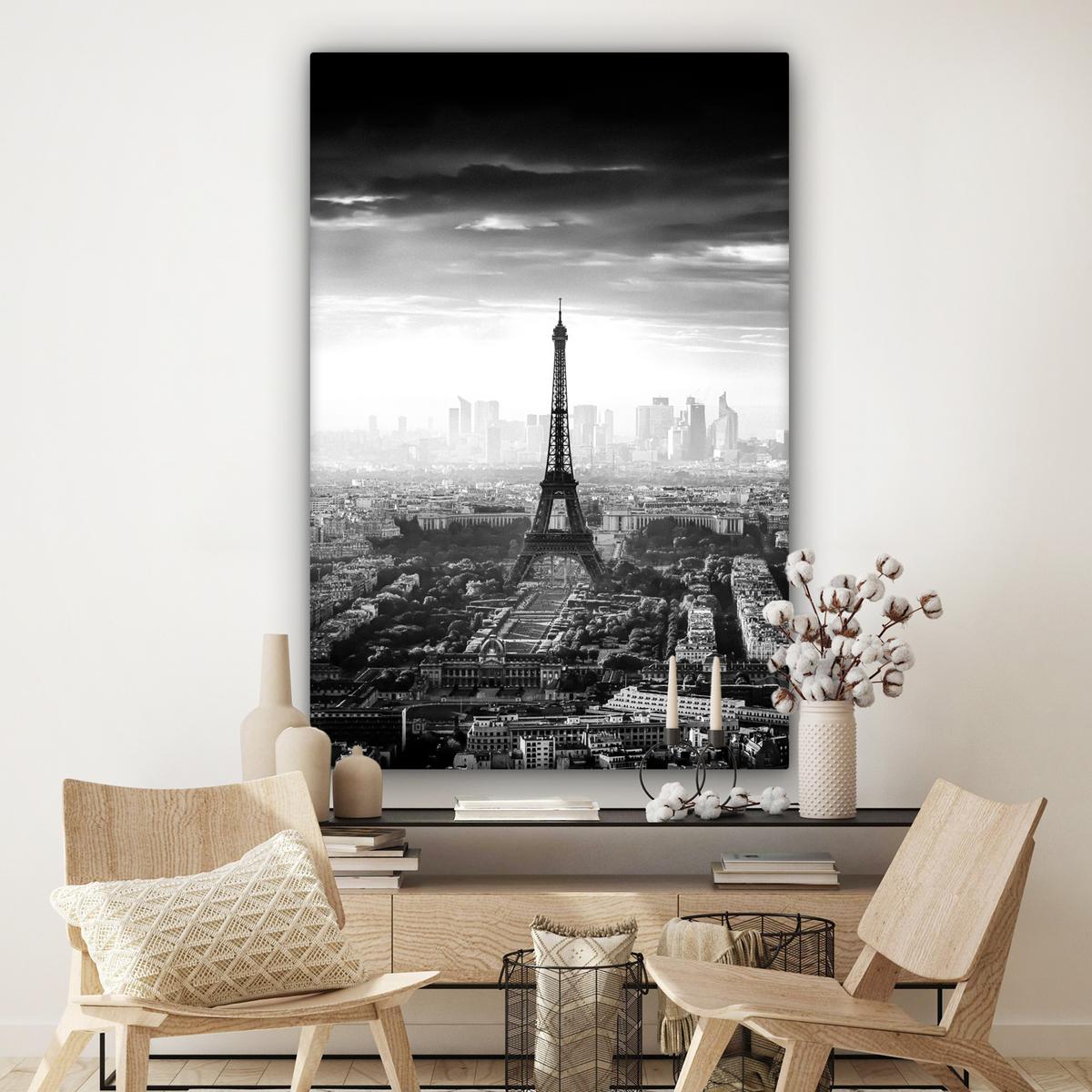 LEINWANDBILD Paris - Skyline - Eiffelturm - Stadt - Wolken Deko Groß 90x140 cm - Dunkelgrau, Textil (90/140cm) - MuchoWow