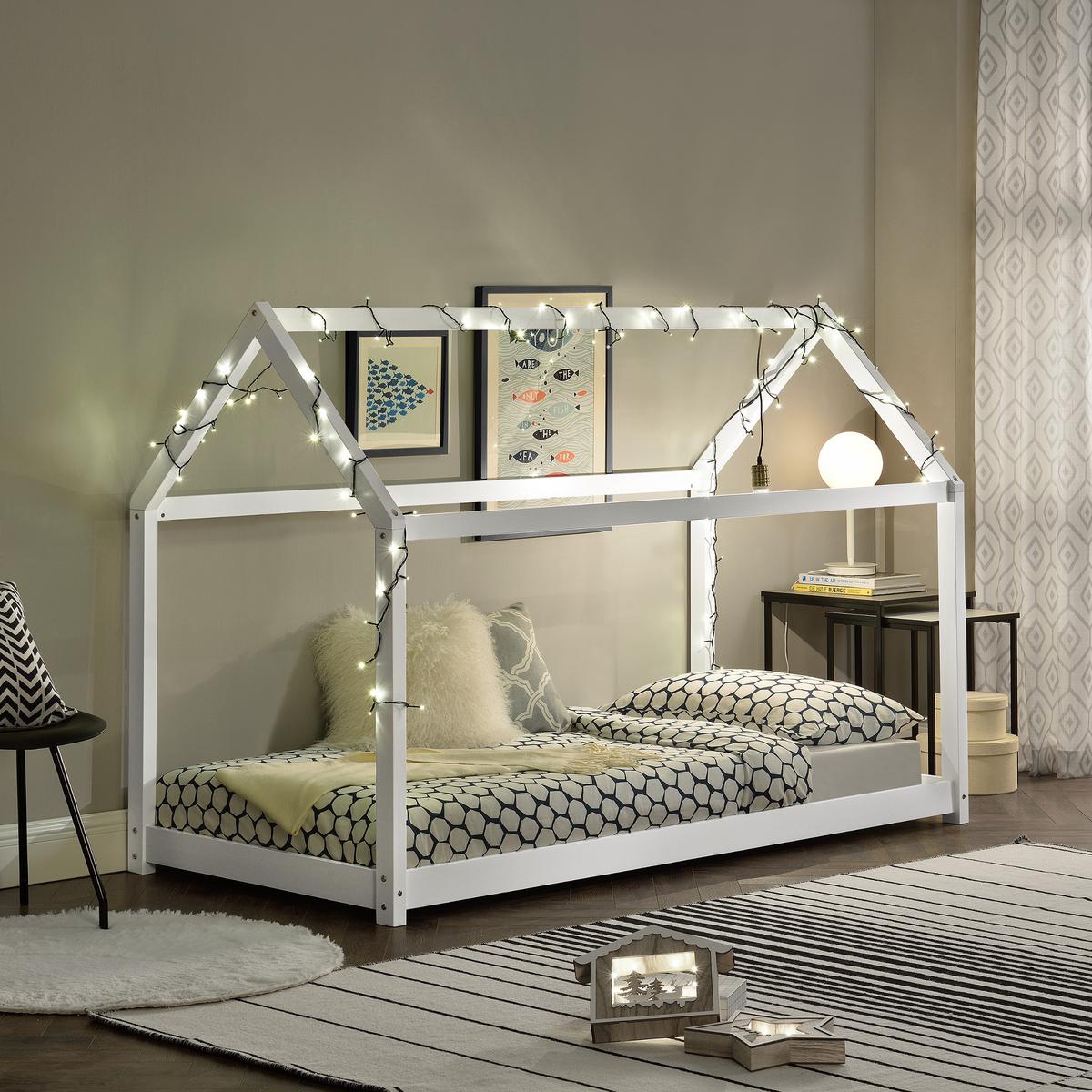 HAUSBETT Netstal - Weiß, Holz (90/200cm) - [en.casa]