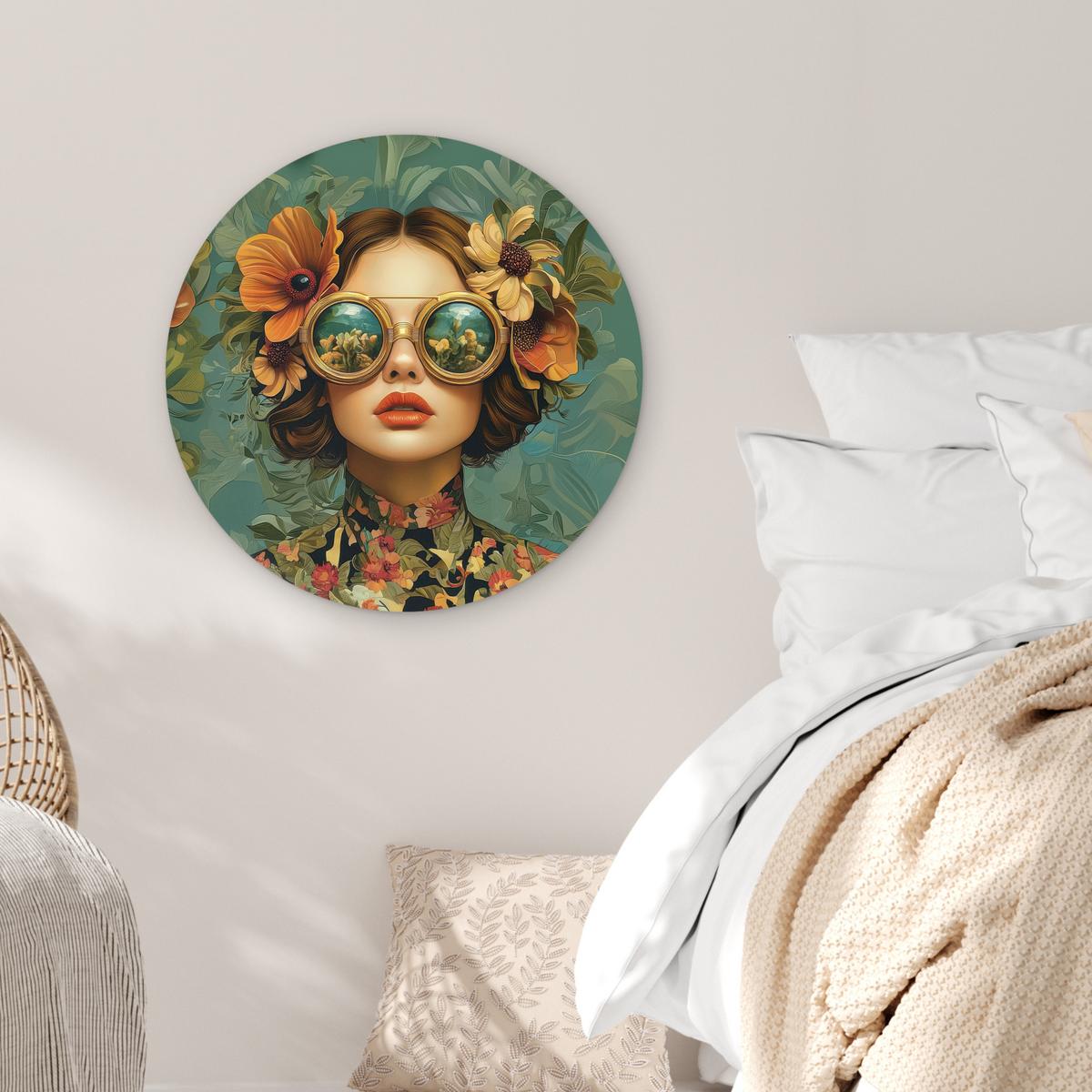 WANDBILD Frau - Blumen - Schmetterlinge - Natur - Vintage Wanddeko Schlafzimmer 60x60 cm - Petrol, Kunststoff (60/60cm) - MuchoWow