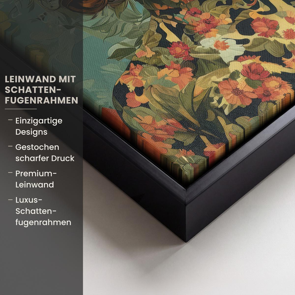 LEINWAND Bilder mit Rahmen - Frau - Blumen - Schmetterlinge - Natur - Vintage - 20x30 - Salbeigrün, Textil (20/30cm) - MuchoWow