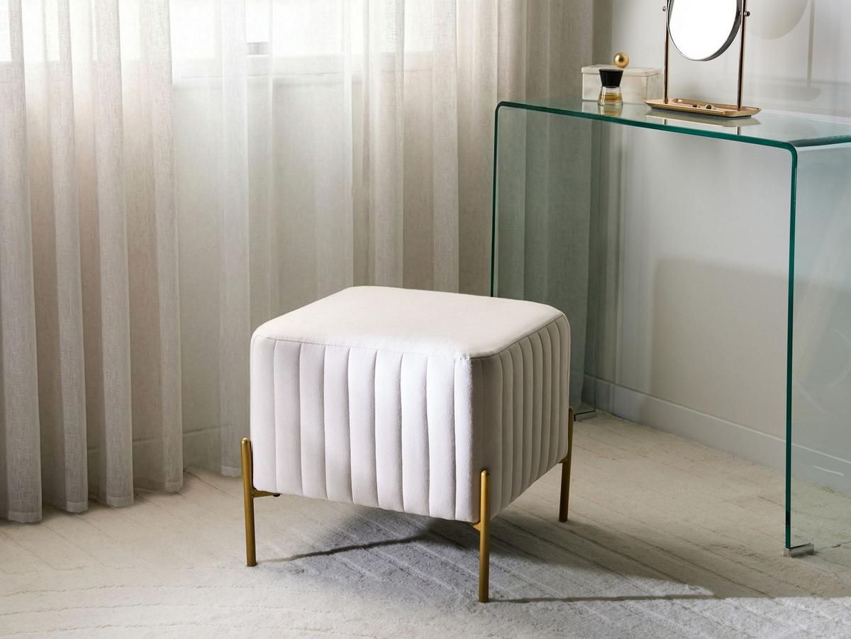 HOCKER Samtstoff Cremeweiß Utah - Weiß, Textil (47/43/47cm) - Beliani