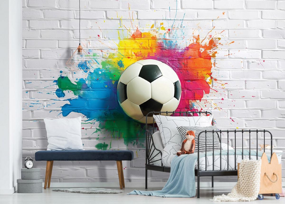 FOTOTAPETE Kinderzimmer Junge Fußball Graffiti 250x175 - Multicolor, Papier (250/175cm) - Wallarena