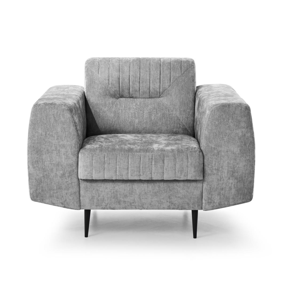SESSEL Venezia mit Metallbeinen, hellgrau, 112 cm - Hellgrau/Schwarz, Holzwerkstoff/Metall (112/85/94cm) - Beautysofa