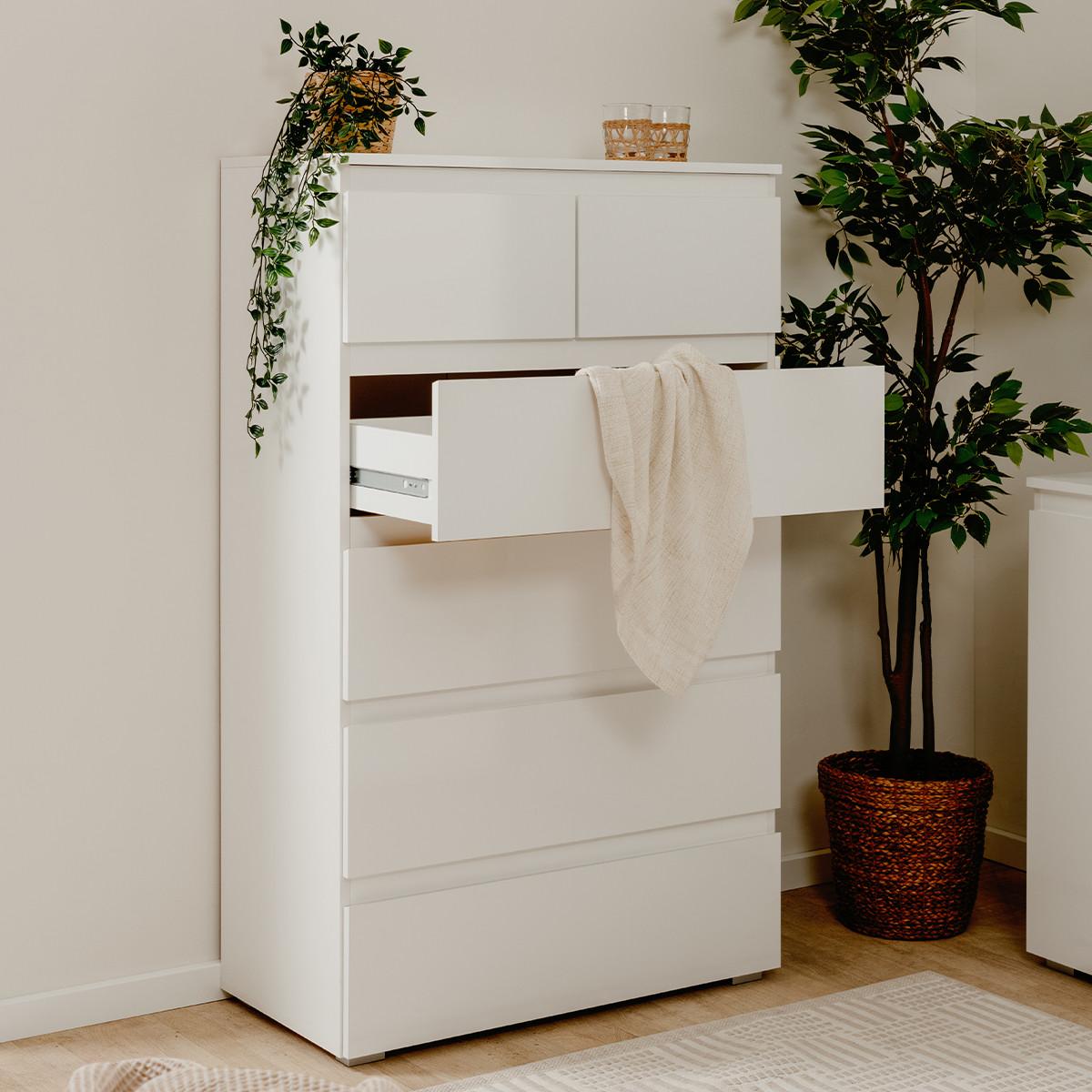 KOMMODE mit 6 Schubladen L80 x H131cm - Pretoria - Weiß, Holzwerkstoff (40/131.5/9.5cm) - Calicosy