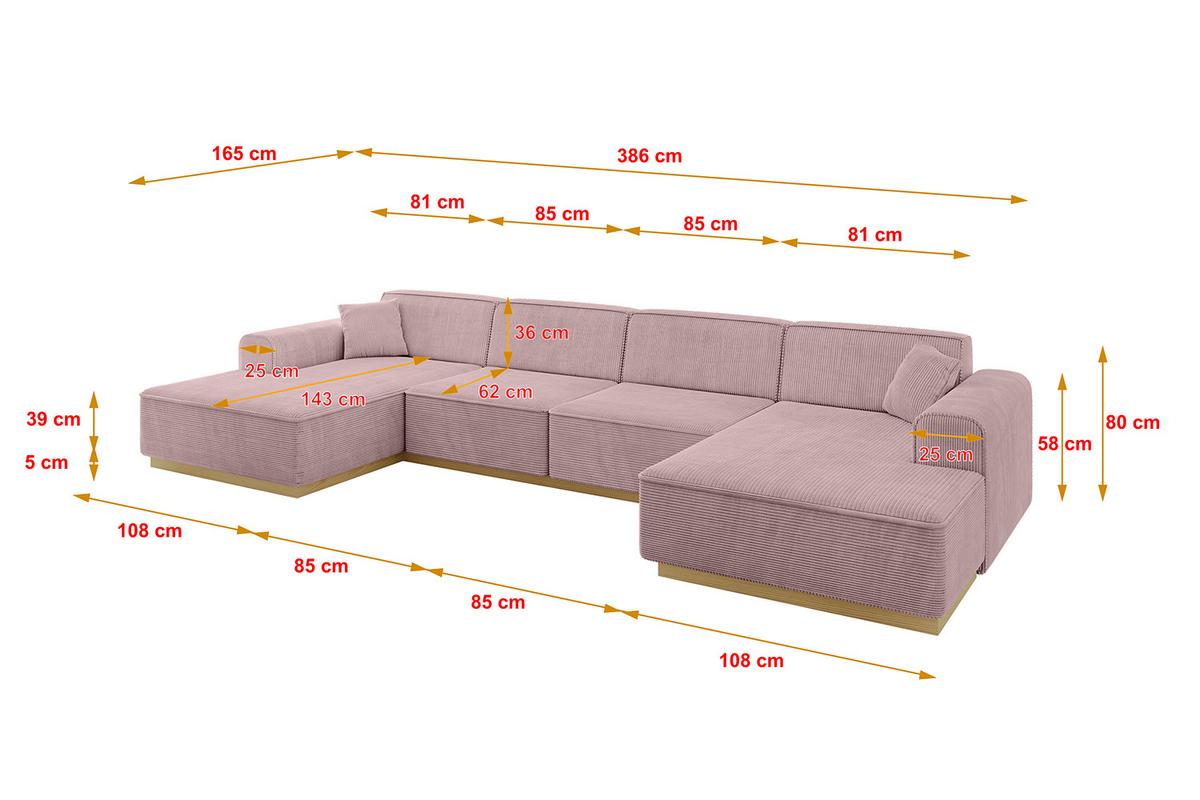 WOHNLANDSCHAFT IREA-U2-v2 - 386x165x80 cm Rosa - Rosa, Holzwerkstoff/Textil (386/80/165cm) - ALTDECOR
