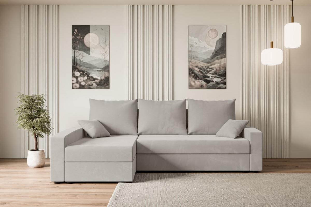 ECKSOFA mit Schlaffunktion und Bettkasten ALESIA-L 231x140x90 cm Hellbraun Velours - Hellbraun/Silberfarben, Holzwerkstoff/Kunststoff (231/140cm) - ALTDECOR