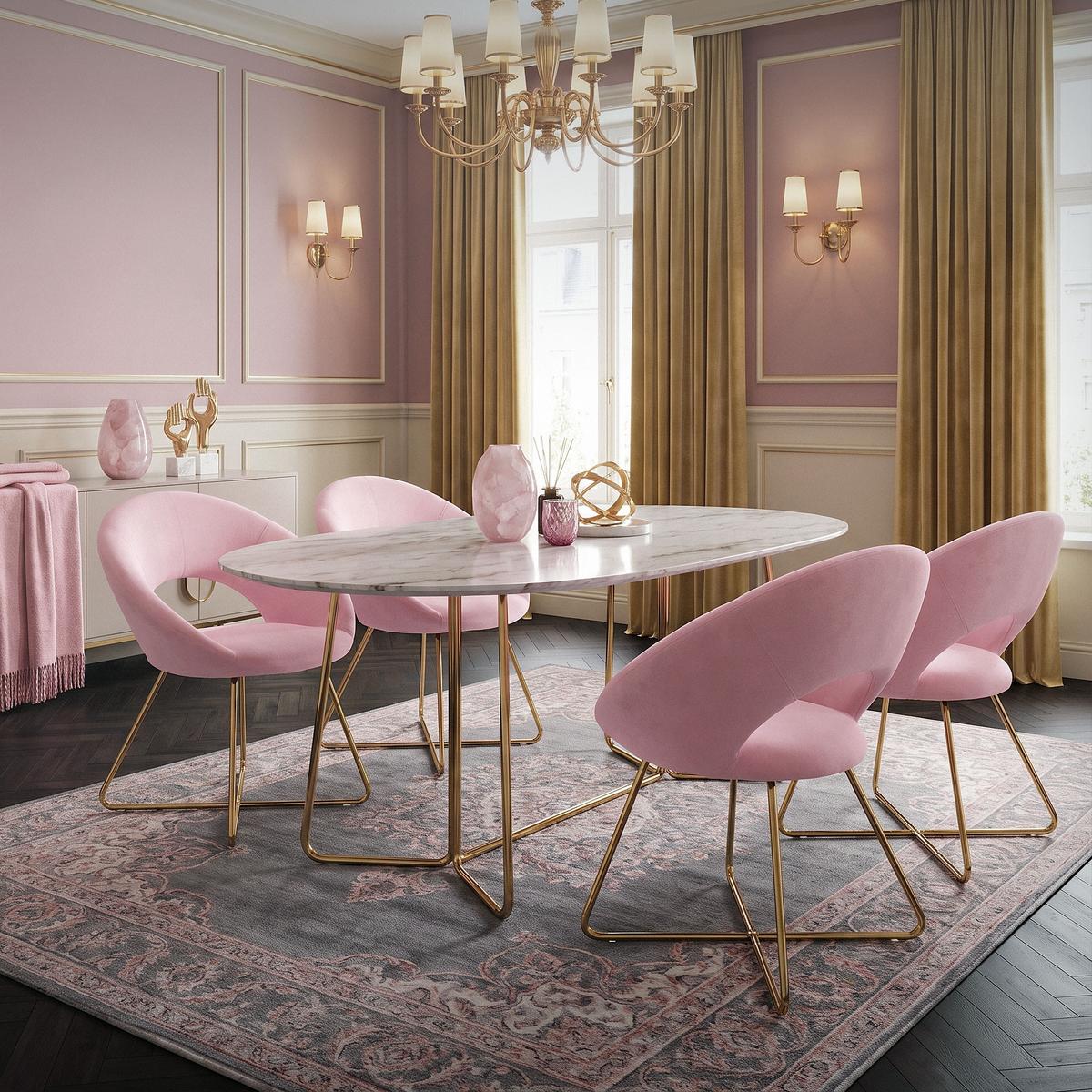 ESSZIMMERSTÜHLE 2er Set Rosa Samt - Pink/Goldfarben, Metall (53/77/64cm) - ML-DESIGN