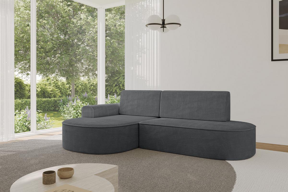 ECKSOFA mit Schlaffunktion und Bettkasten Ottomane Links MARI-L1-S - 283x167x73 cm Dunkelgrau Cord - Alufarben/Schwarz, Holzwerkstoff/Kunststoff (283/167cm) - ALTDECOR