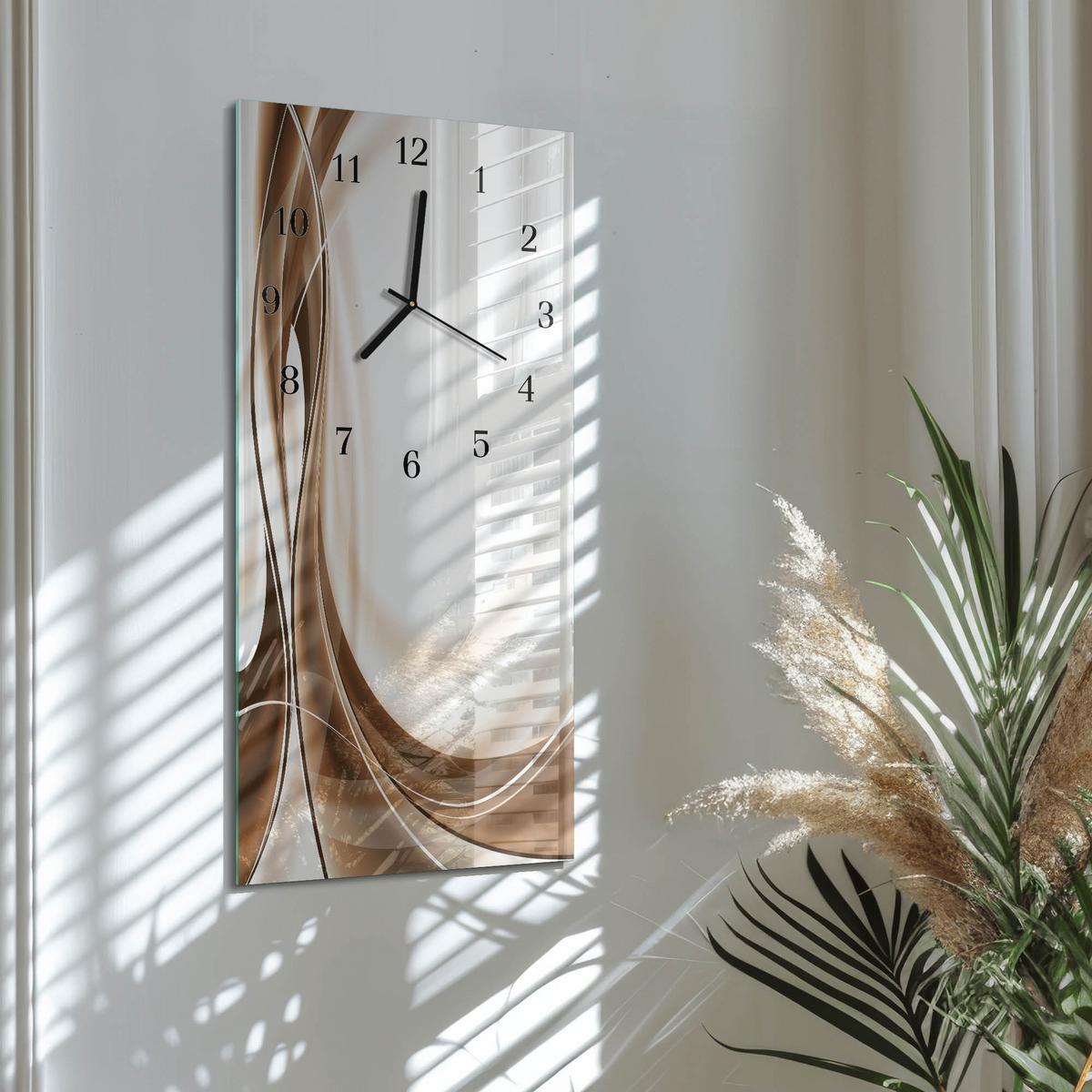 WANDUHR aus Glas 30x60 cm - Muster - Beige, Glas (30/60/0.4cm) - TULUP