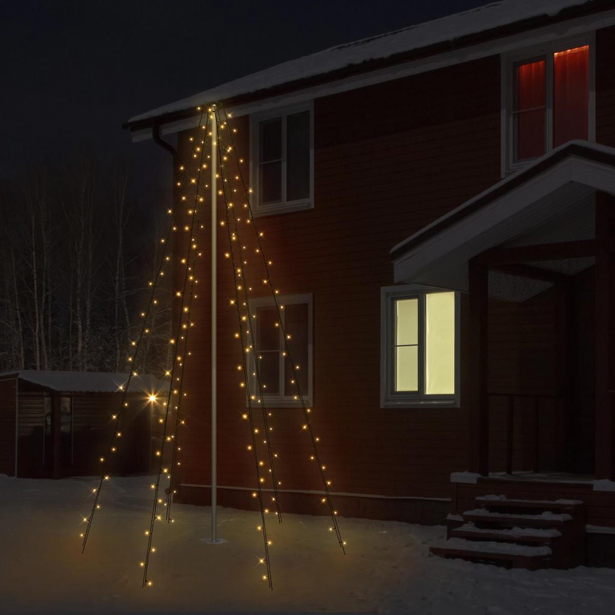 FAHNENMAST LICHTERKETTE 6 Stränge-2,08m 192LED Warmweiß Schwarz Aussen - Schwarz, Kunststoff (208cm) - ECD-Germany