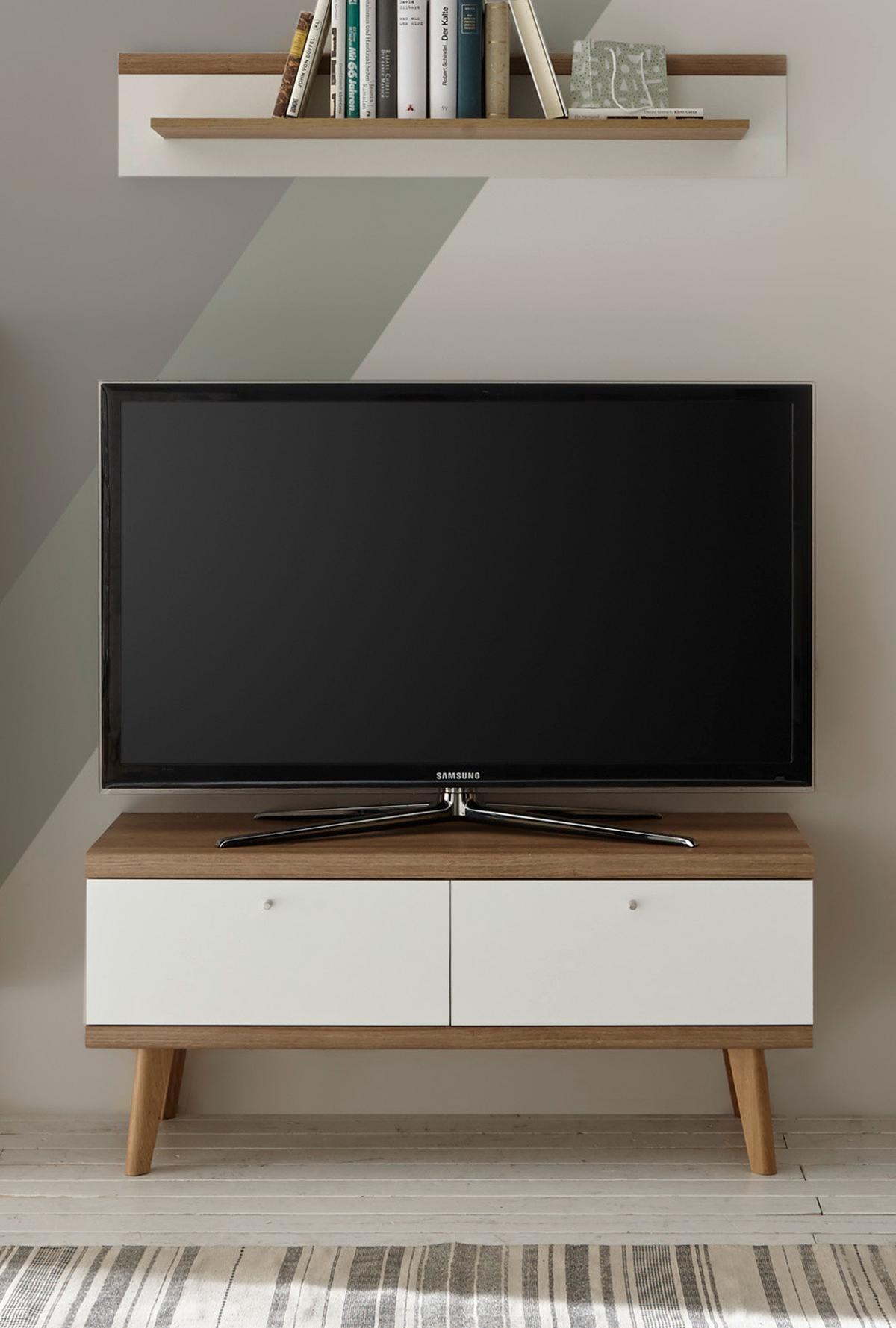 TV-LOWBOARD weiß, Eiche Riviera, TV-Unterteil skandinavisch, 107 x 50 cm - Eichefarben/Weiß, Holz/Holzwerkstoff (107/50/40cm) - Furn.Design